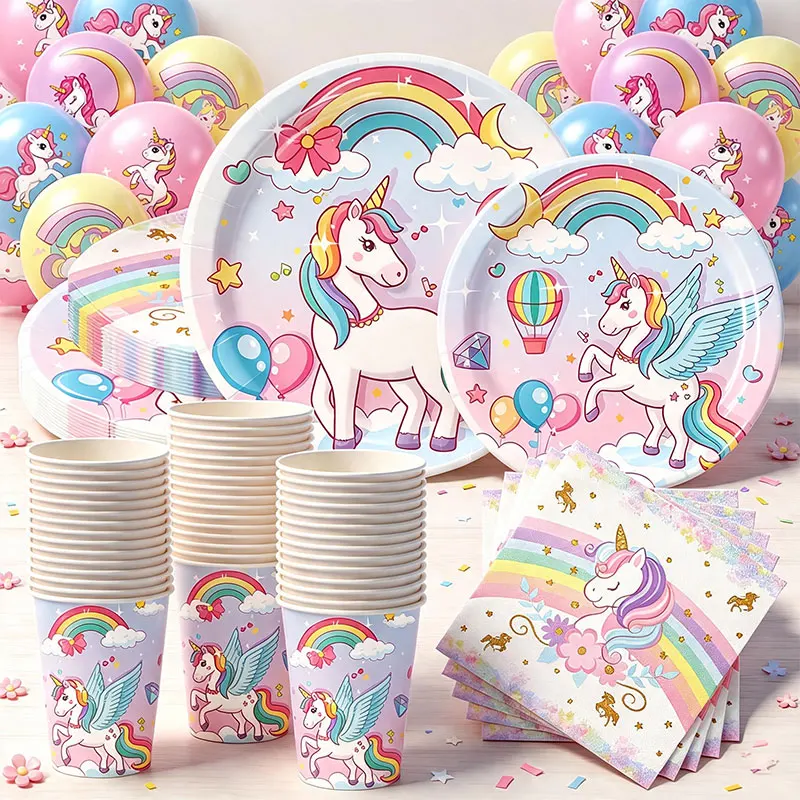 Happy Birthday Unicorn Gift Bags Wedding Party Favor Unicorn Theme Birthday Party Decorations Supplies Tableware Set Plates Cups