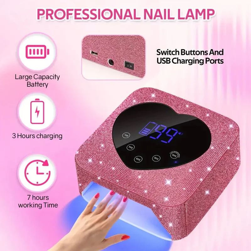 30 LEDs Rechargeable Cordless UV Nail Lamp with 5 Timer Settings, UV Cabin Manicure Light for Nails, Nail Salon Tools