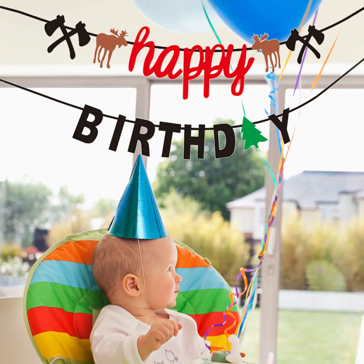 

Theme Birthday Banner Streamer Cartoon Animal Party Decoration Hanging Flag Bunting Nonwoven Fabric Decorations