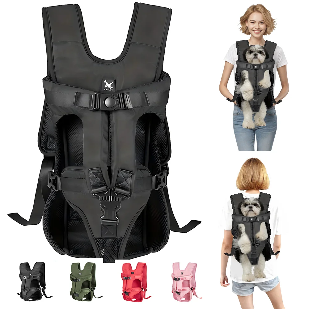 애완 동물을 운반하는 개를위한 캐리어 배낭 더블 어깨 사이클링 배낭, 강아지를위한 랩 어라운드 가방 중형 개 핸드 프리 가방