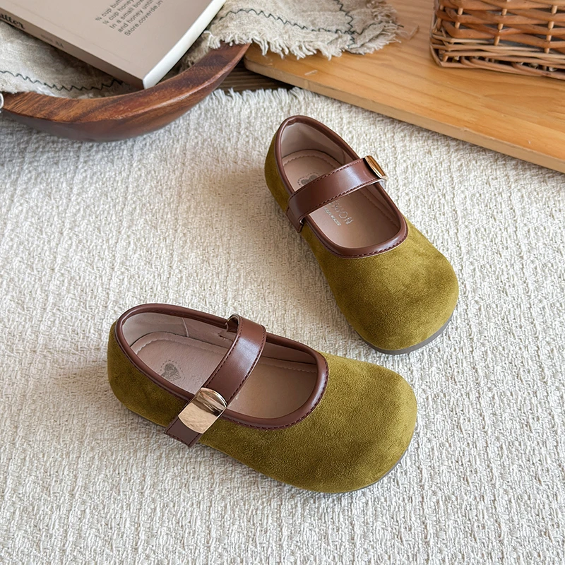 Retro Children Leather Shoes Suede Leopard Pattern Little Girls Mary Jane Shoes School Lightweight Soft Kids Walking Flat Shoes