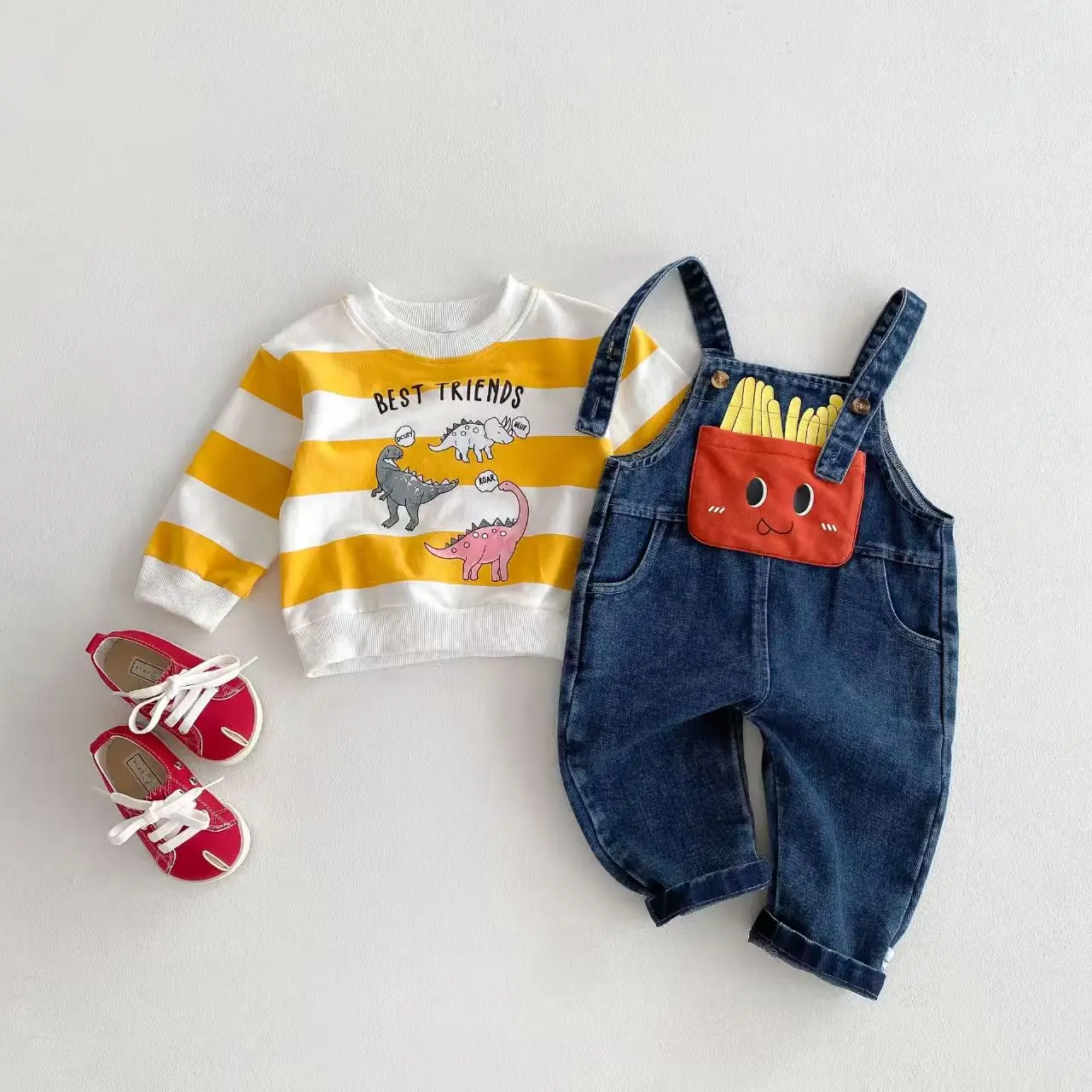 INS Korean-Style baby Denim Overalls for Boys and Girls, Autumn Fashion Jeans, Versatile baby Denim Pants