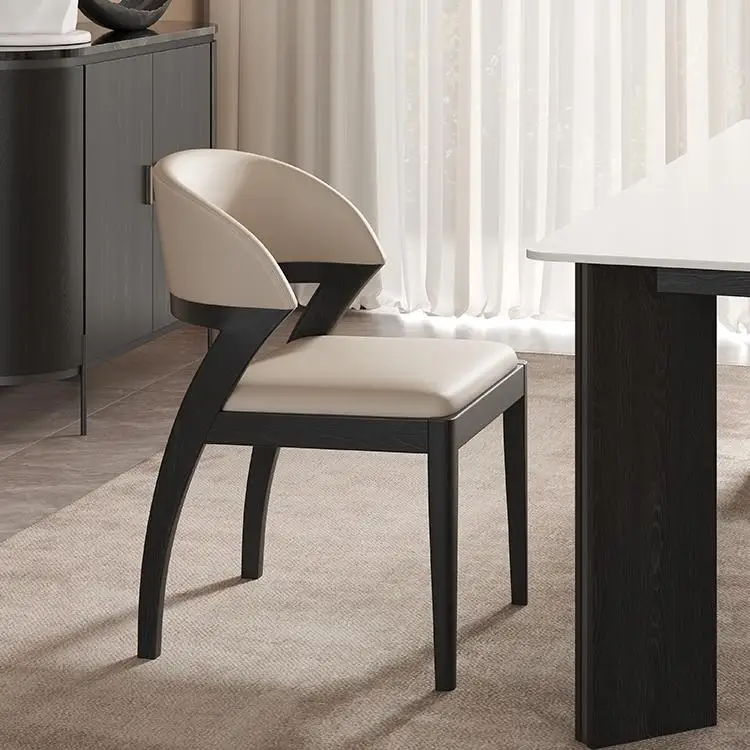 Krzesła do jadalni Marsiling Luxury, skórzane, z litego drewna, wyściełane krzesło z oparciem do jadalni, kuchni, gabinetu.