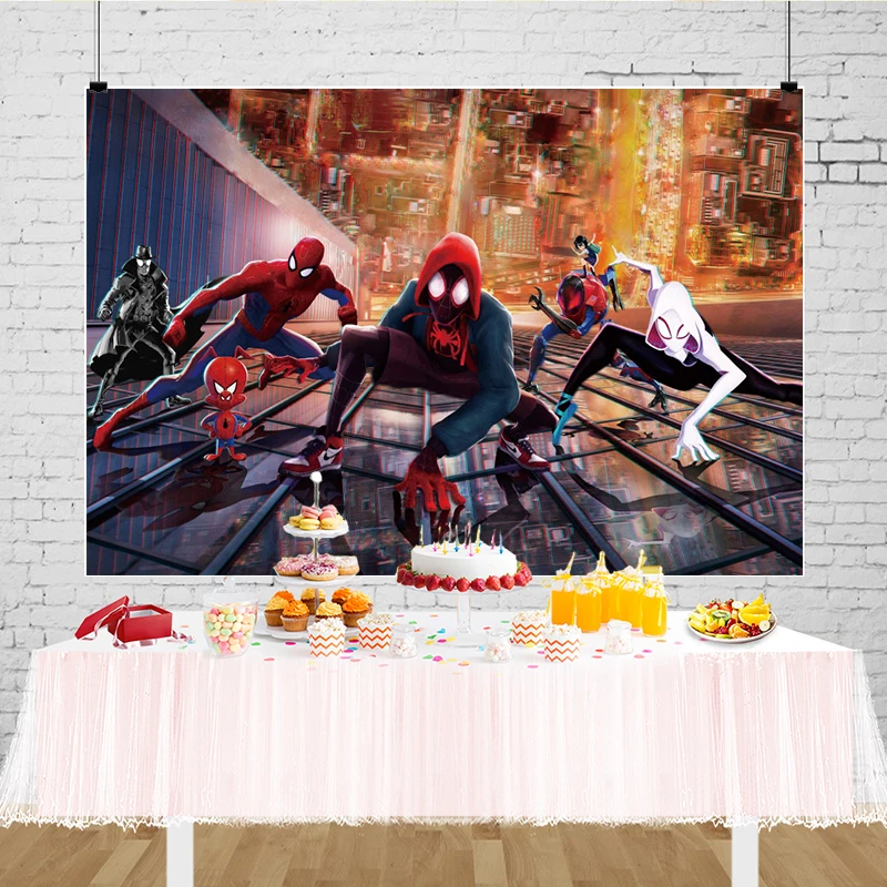 Miles Morales Backdrop Spiderman Birthday Party Decorations Wall Banner Gwen Spider Man Background for Boys Photography Props