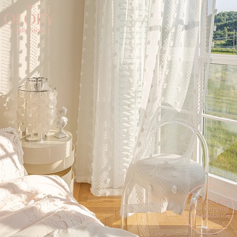 

Vintage Sheer Lace Curtains Rustic Pastoral Lightweight High End White Gauze Panels for Bay Window Balcony Living Room Bedroom
