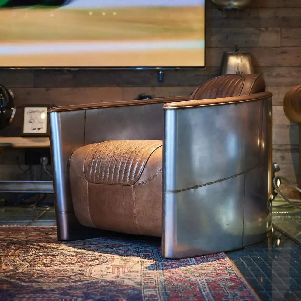 

Lounge Modern Accent Designer Antique Leather Armchair Furniture Sofa Set Wooden Luxury Living Room Chairs