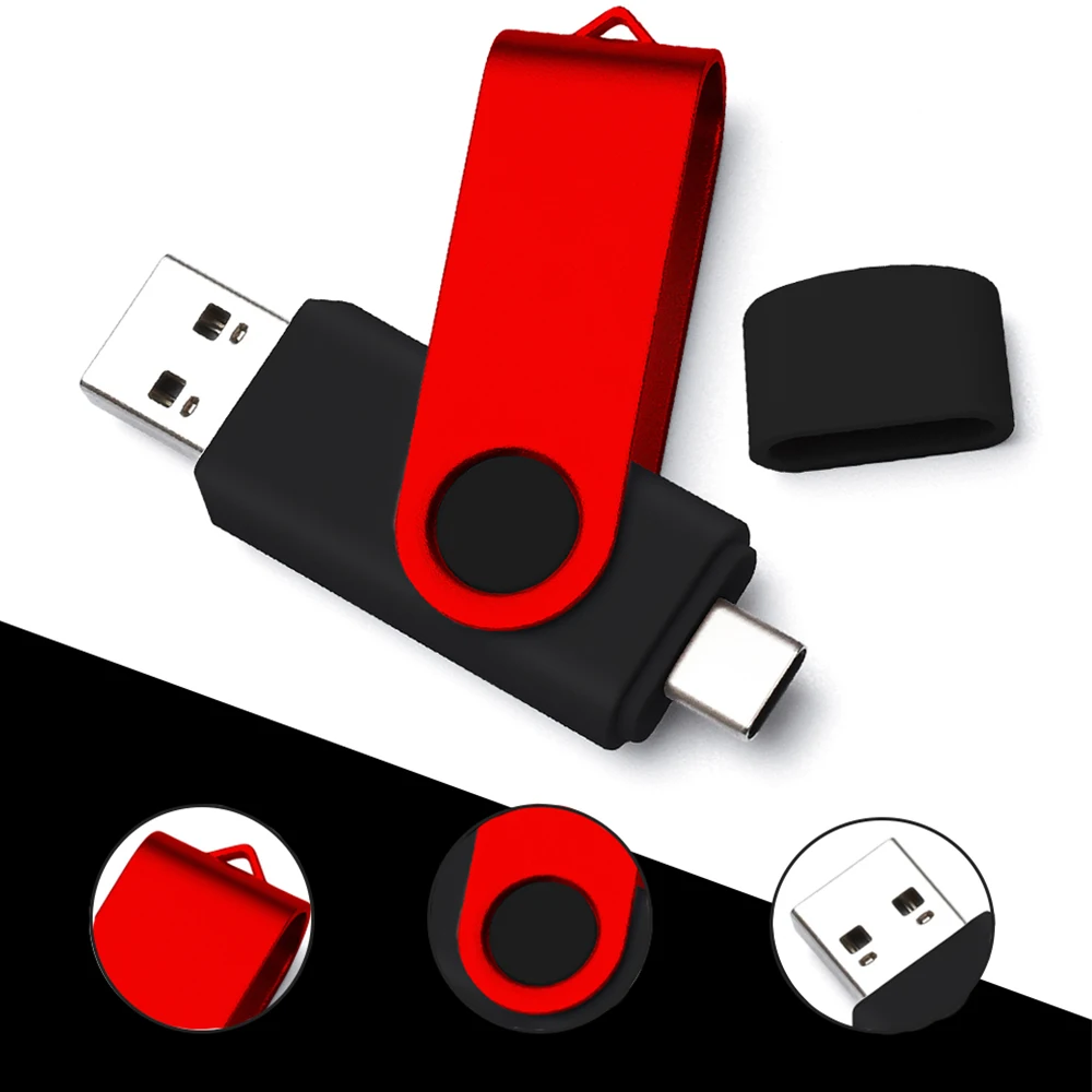 50 buah Flash Drive USB 2.0 Tipe C USB 2.0 baru OTG 360 ° RotablePen Drive 128GB 64GB 32GB 16GB 8GB USB Stick 2 in 1 Flashdisk Kecepatan Tinggi