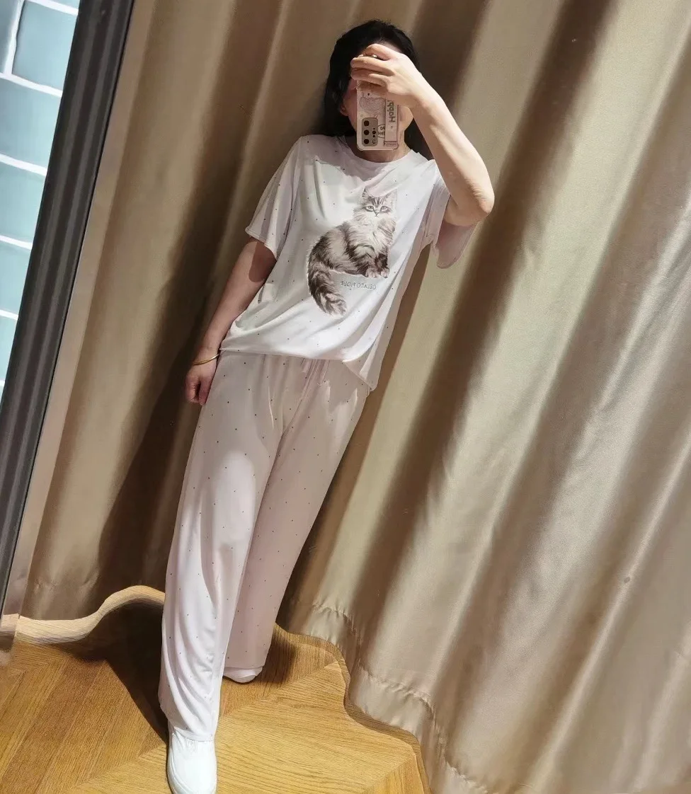 Japan Cotton Modal Pajama Room Wear ladies Women Pajamas Cat Cute Sleepwear Lounge Wear Short And Long Set