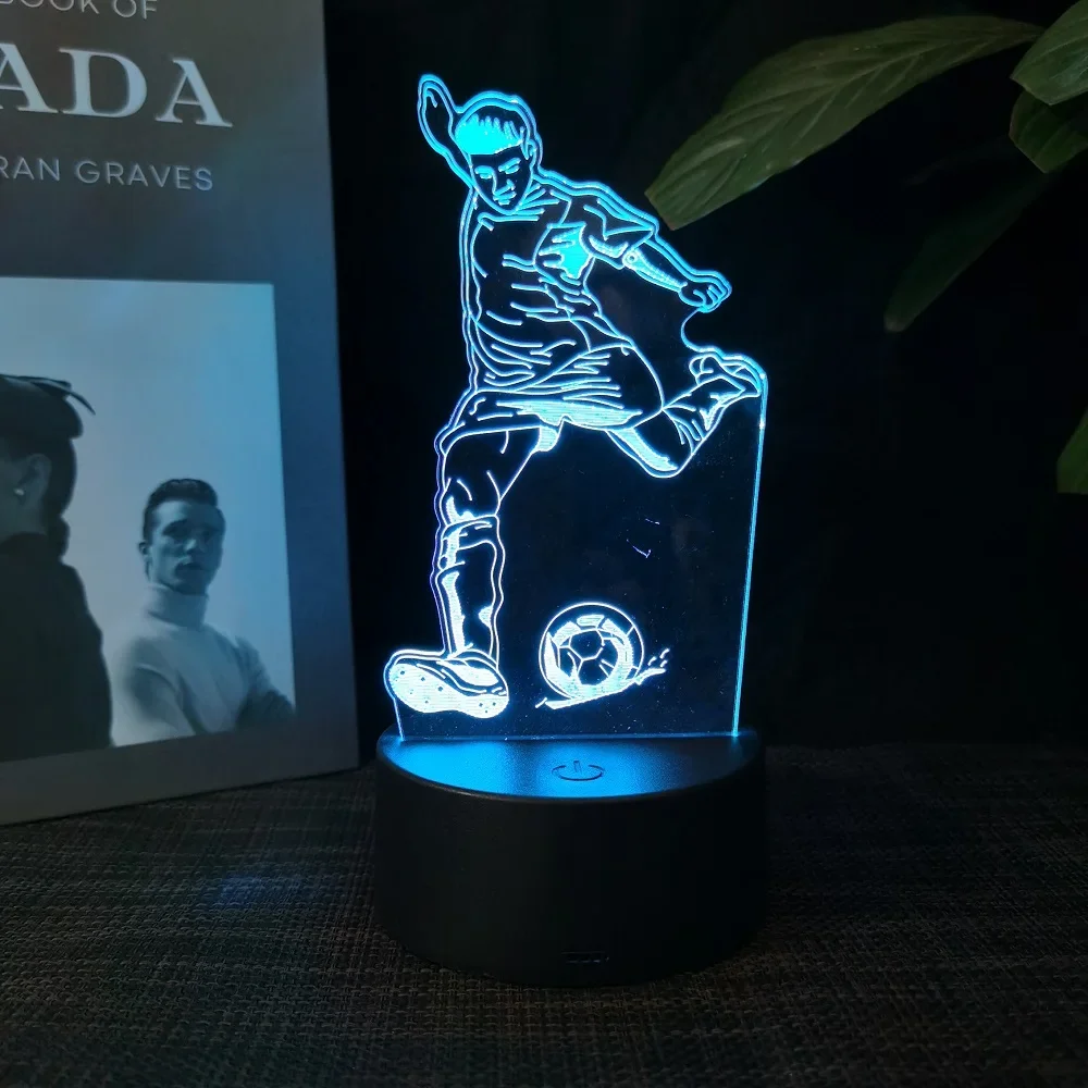 Footballer 3D acrylic night light can change 16 colours to decorate the room is a great  gift for sports fans boys and girls