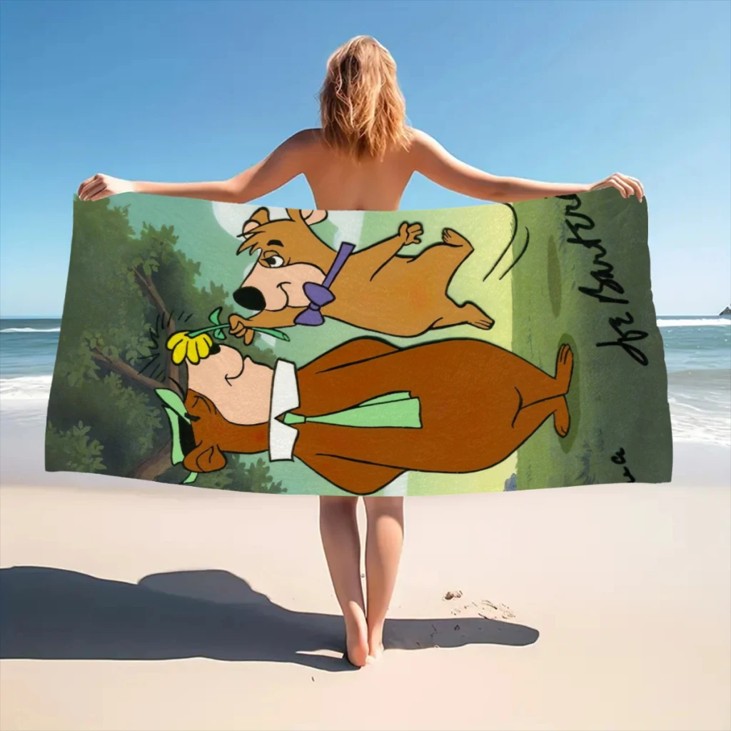 Microfiber Beach Towel Cute Yogi Bear Print Quick Dry Sandless Beach Blanket Soft Comfortable for Men Women Camping Pool Towel