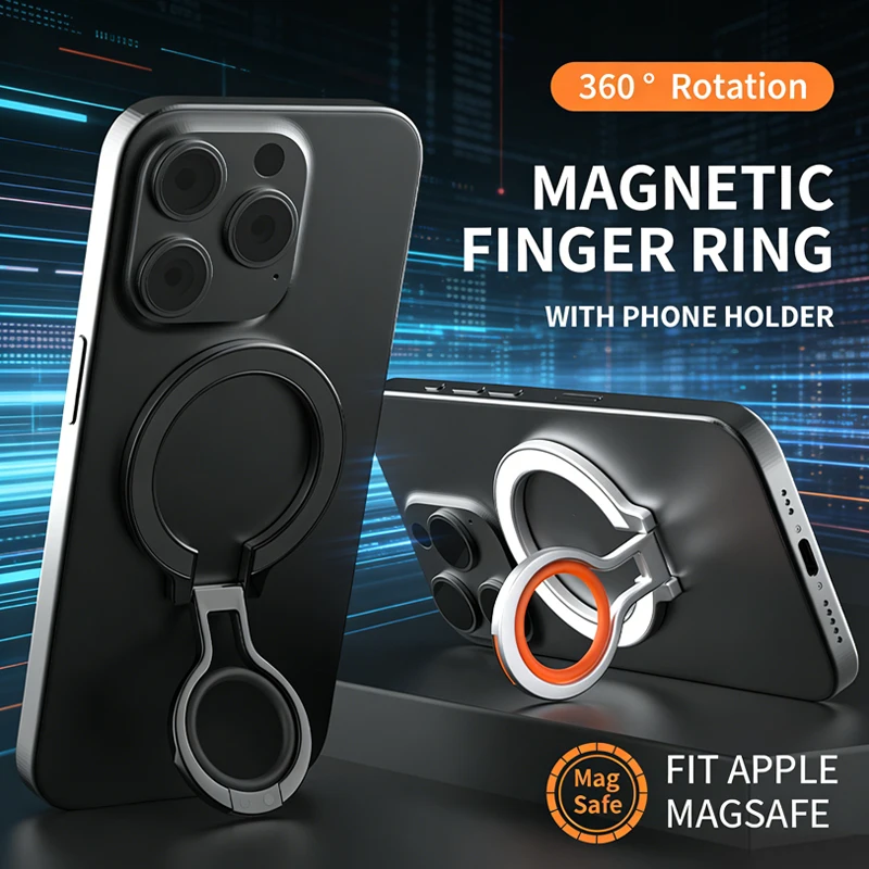 

Магнитный держатель-кольцо для телефона с креплением MagSafe, мощный магнитный кронштейн 360° ° Вращающаяся складная подставка для iPhone 17, 16, 15, Samsung