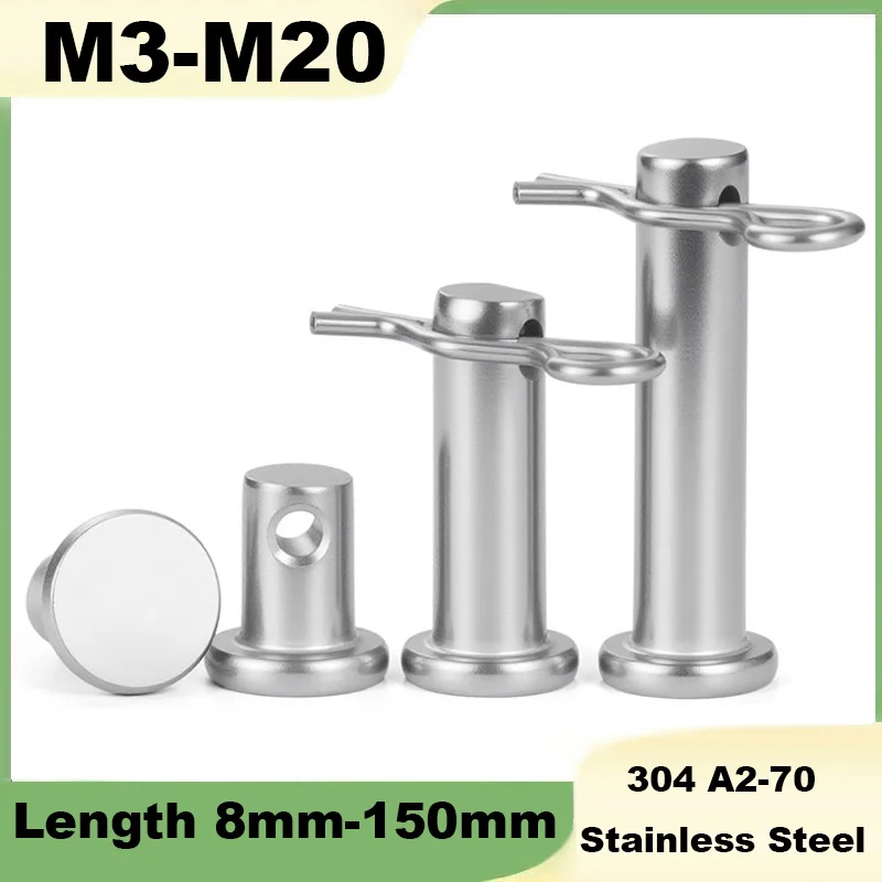 1Set M3 M4 M5 M6 M8 M10 M12-M20 304 Stainless Steel Clevis Pin With Hole Assorted R Cotter Pin Reusable Locating Fastener Pin