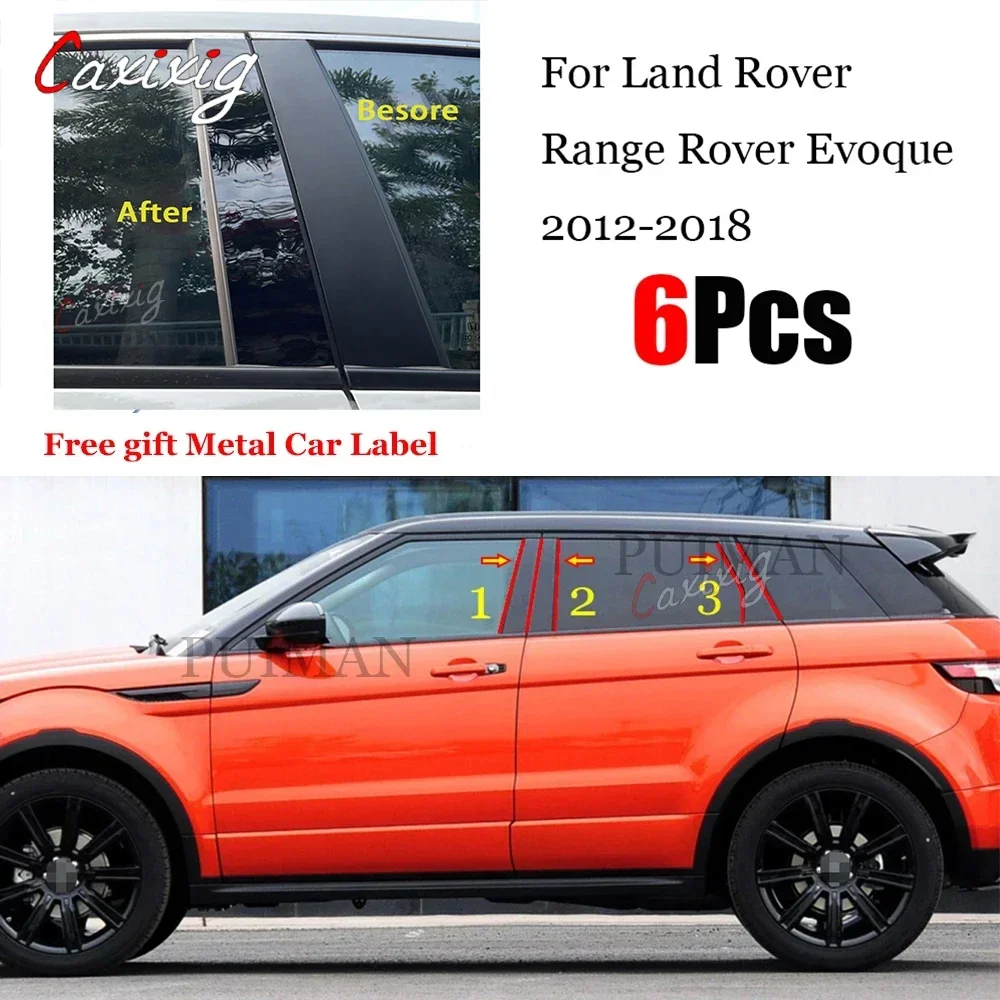 New Hot 6PCS Gloss Black Polished Pillar Posts Window Trim Cover BC Column Sticker For Land Rover Range Rover Evoque 2012 - 2018