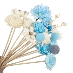 19pcs Bule 인공 꽃 등나무 리드 향기 아로마 디퓨저 리필 스틱 꽃 공예 등나무 오일 디퓨저 리필 스틱