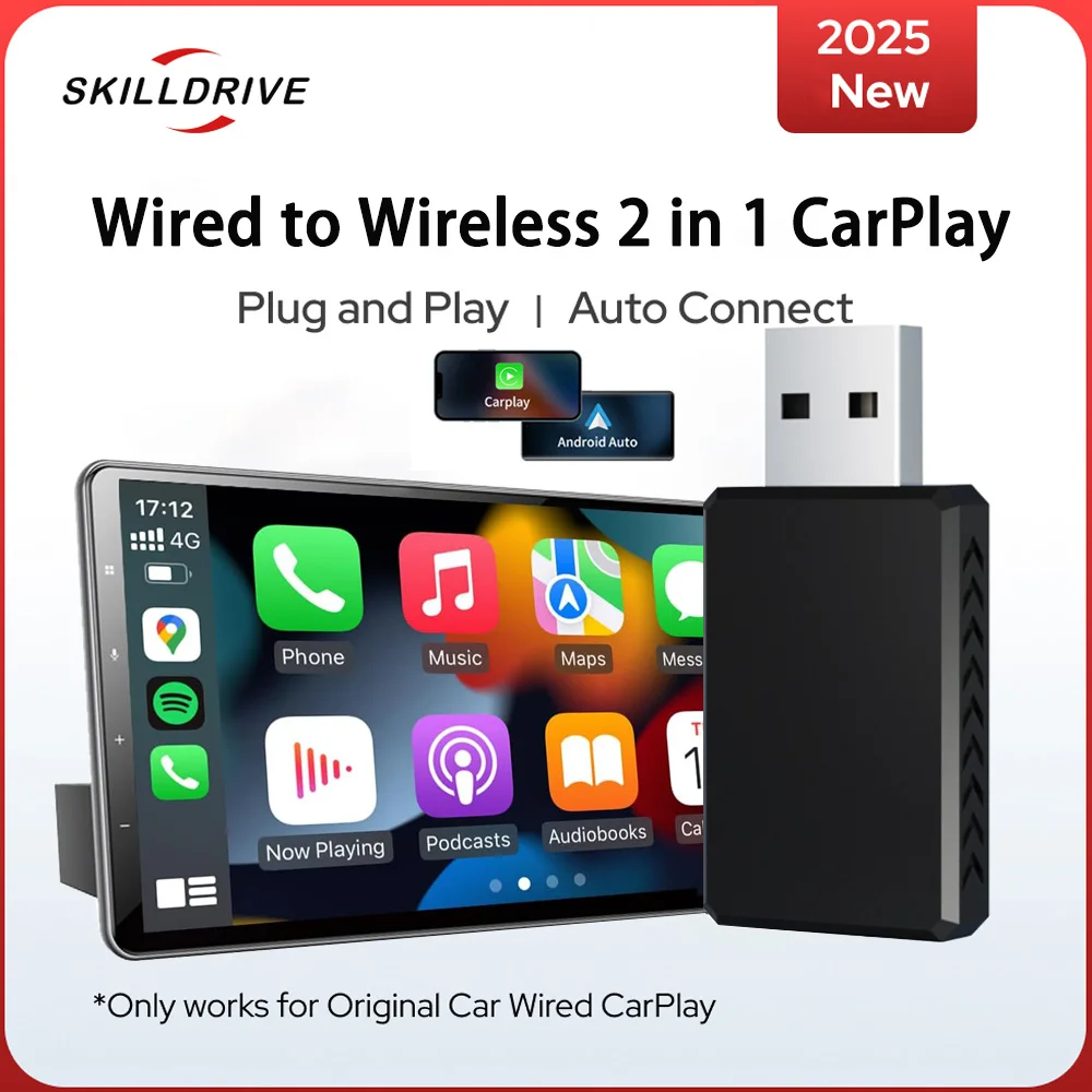 

SKILLDRIVE 2 in 1 Wireless Carplay Adapter for Volvo Benz Audi Mazda Peugeot With Wired CarPlay Car for Iphone Android phone