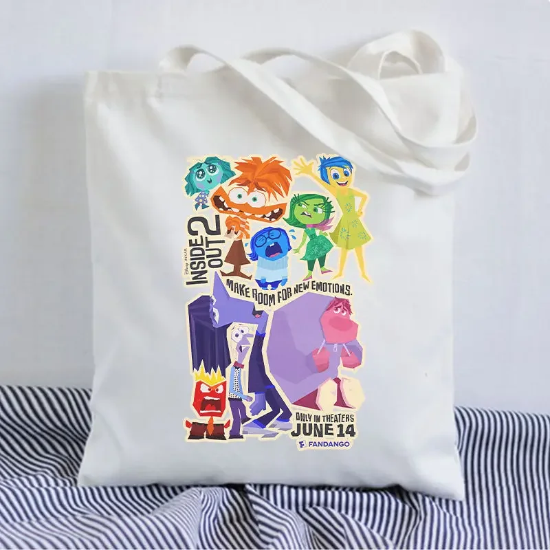 Disney Anime Inside Out 2 Fun Lovely Printed Canvas Bag Summer Hundred Men And Women Shopping Bag Leisure Peripheral Handbag