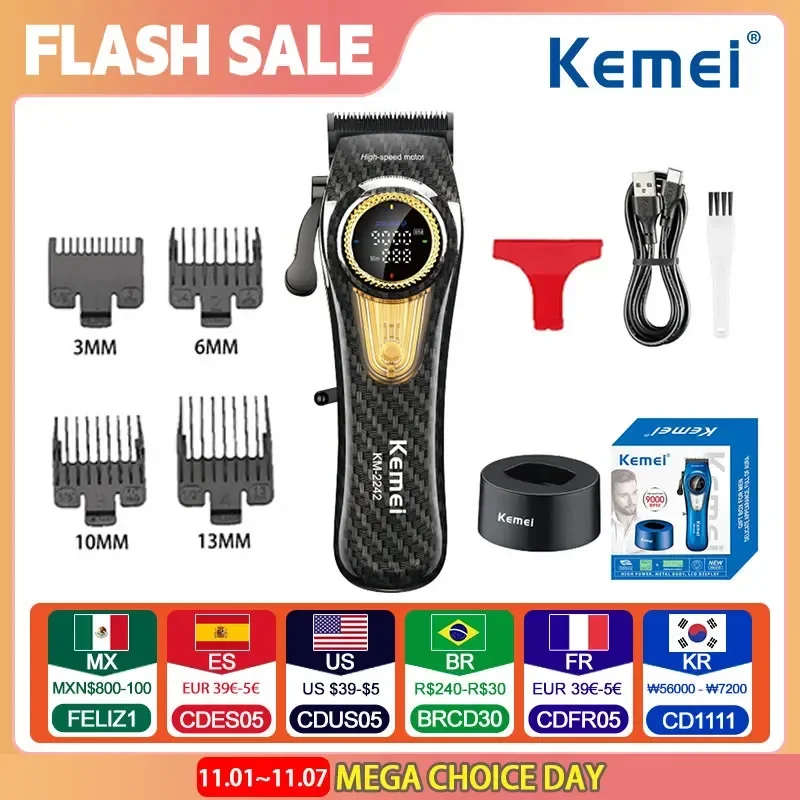 Kemei KM-2242 Big Power Electric Hair Clipper Rechargeable Hair Trimmer Professional Hair Cutting Machine Clippers with Charging