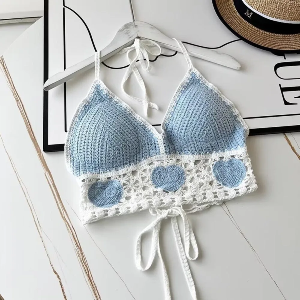 Bohemian Women Swimwear Top New National Style Knitted Beach Wear Outfit Crochet Sexy Camisole Street