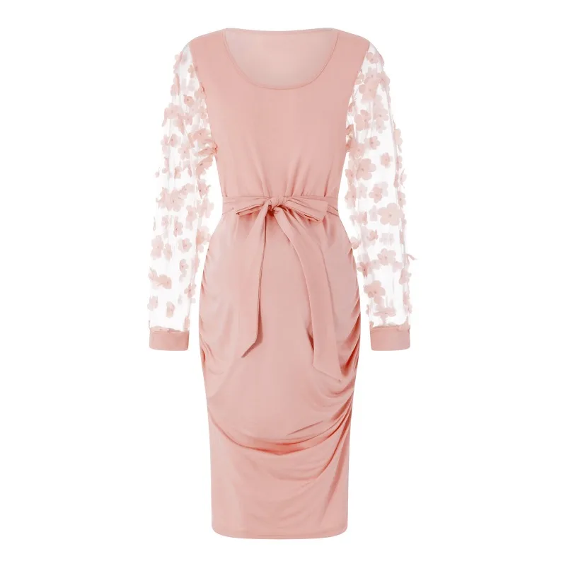 

Платья для беременных больших размеров для фотосессии: винтажное облегающее платье с длинным рукавом, сеткой и цветочным узором, летняя одежда для беременных женщин