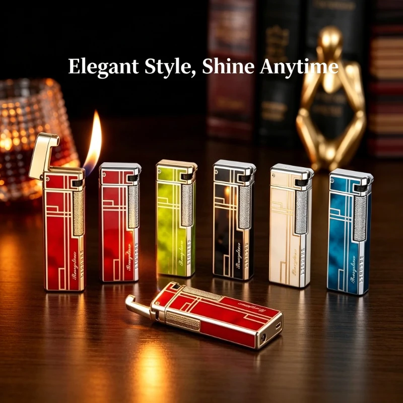 

New Retro Metal Side Slip Flame Lighter, Refillable Butane Portable Outdoor Smoking Tool Elegant Male Collectible Gift