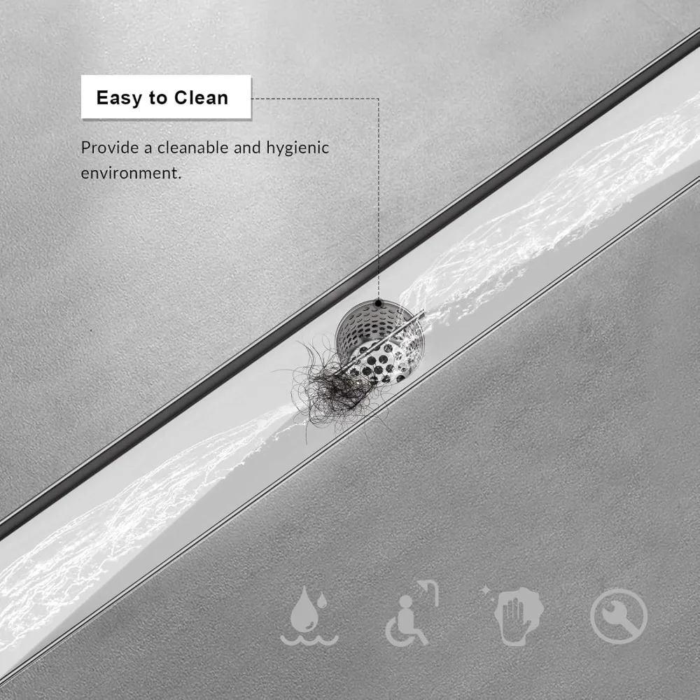 استنزاف دش خطي من الفولاذ المقاوم للصدأ مقاس 24 بوصة مع شبكة قابلة للإزالة ولمسة نهائية من النيكل المصقول، تتضمن الملحقات المعتمدة من CUPC