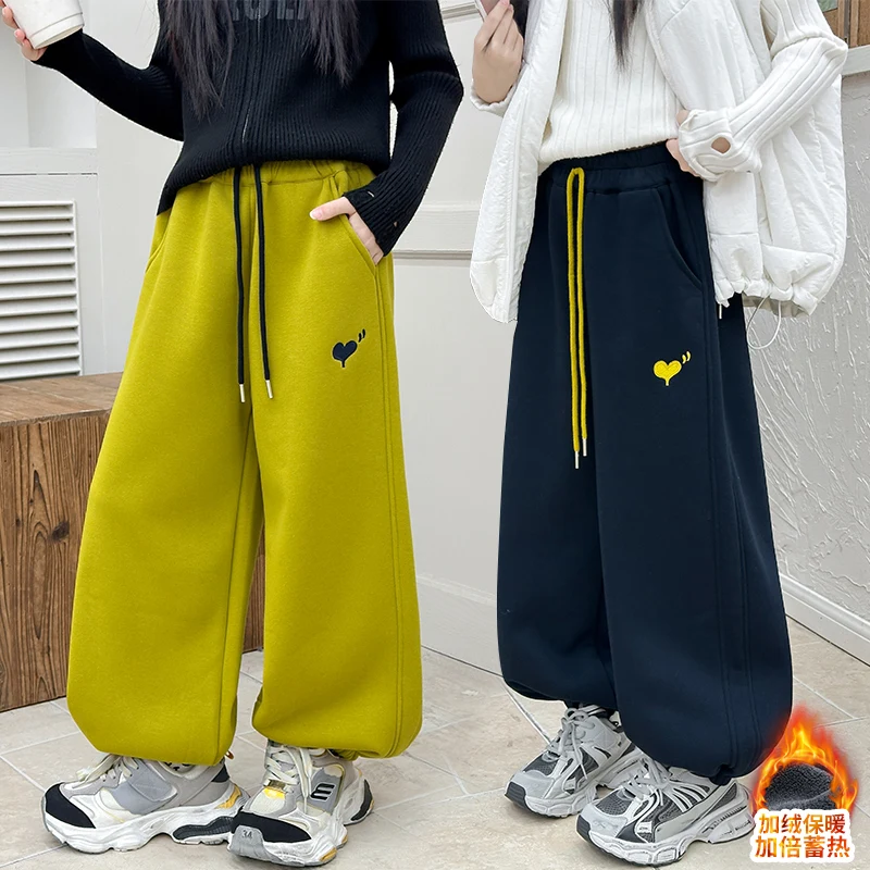 

Girls Wide Leg Pants Autumn New Kids Casual Insulated Sports Trousers Teen Elastic Waist Straight Cotton Pants Children Clothes