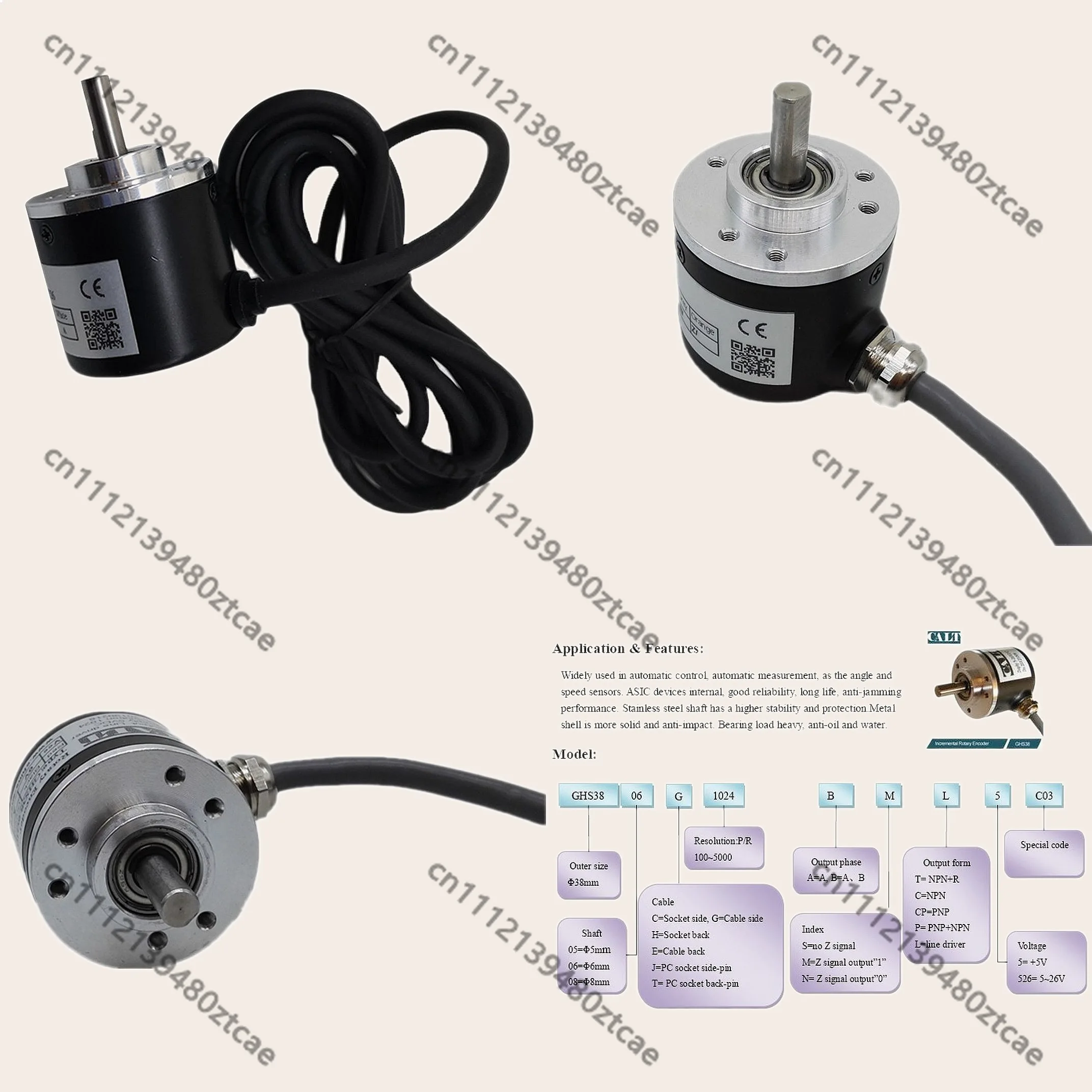 GHS38 6mm Shaft Optical Incremental Rotary Encoder Push-pull A B Z Phase 360 400 500 600 1000PPR Motor Speed Sensor