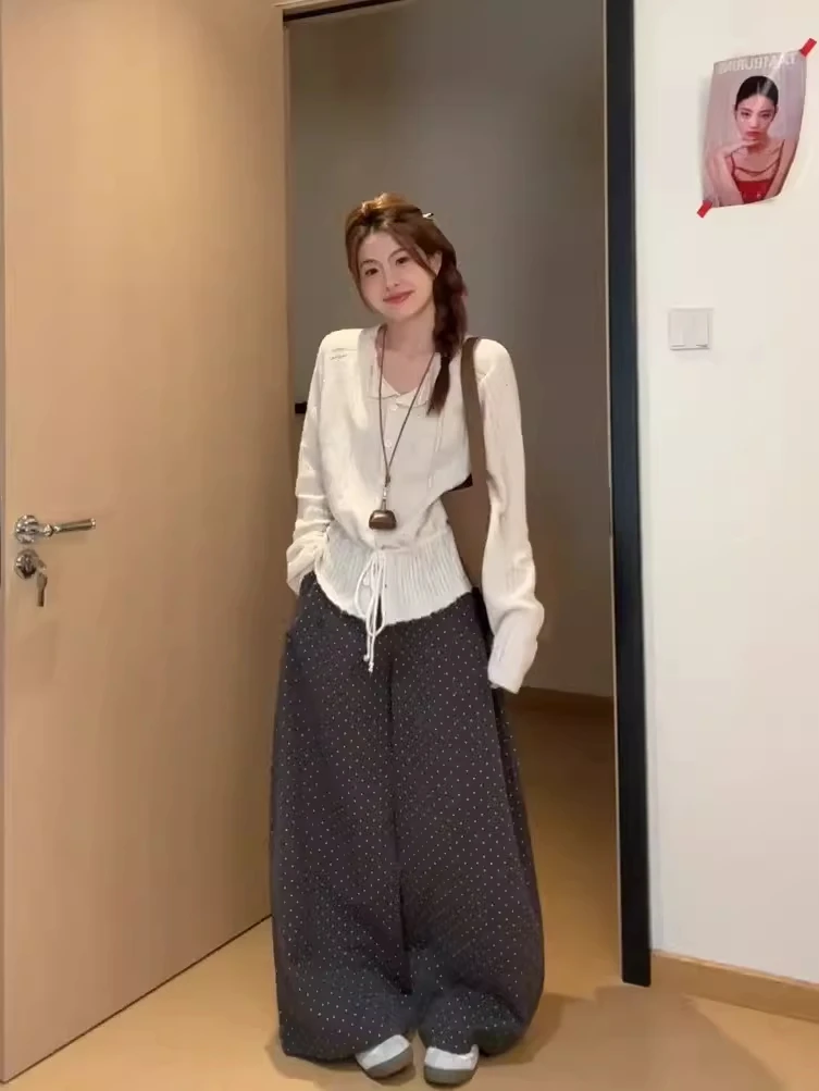 Korean Style Long Sleeve Knitted Cardigan Hollow out Hook Flower Design Women's Spring Fashion Slimming Drawstring Waist Top