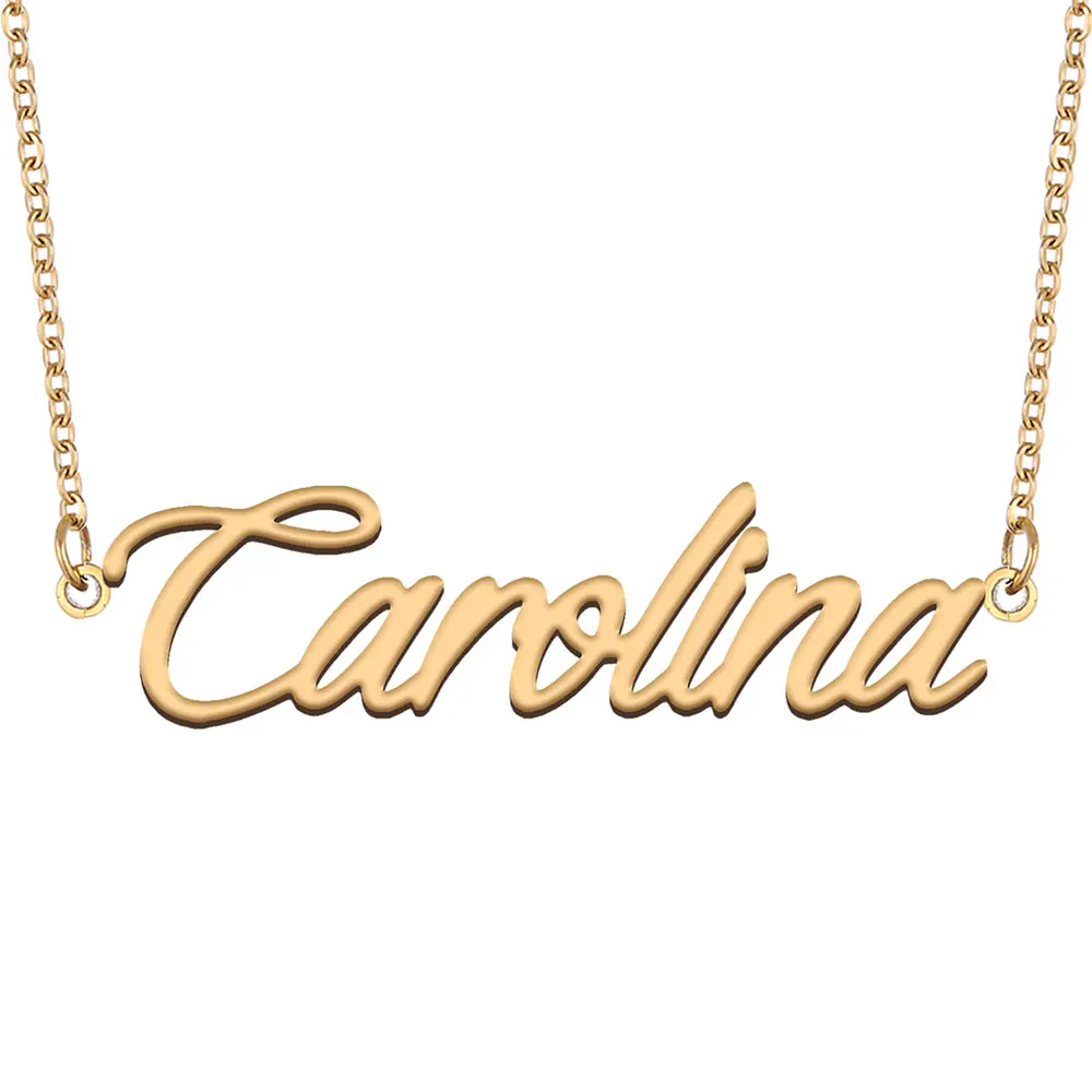 Carolina Name Necklace for Women Stainless Steel Jewelry Gold Color Nameplate Pendants Collares Para Mujer Letters Choker