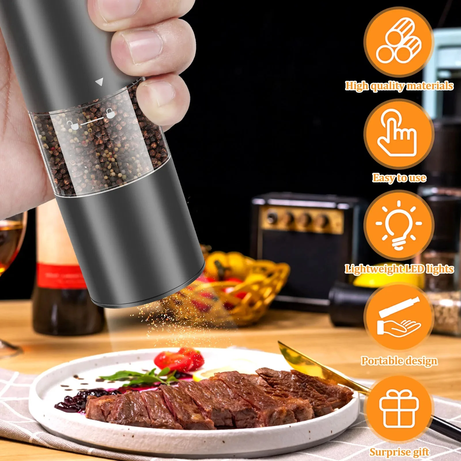 Electric Salt and Pepper Grinder Sets Manual Pepper Mill Automatic Spice Shakers Machine Kitchen Adjustable Core-Salt Grinder