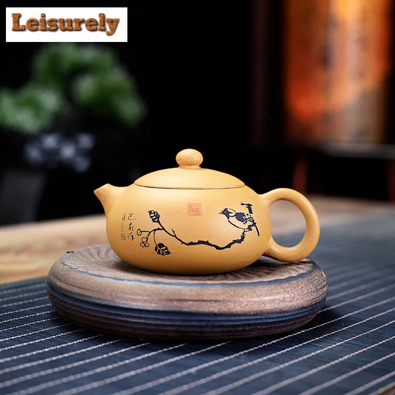 240ml Ancient Yixing Purple Clay Teapots Handmade Flat Xishi Pot Raw Ore Section Mud Kettle Zisha Tea Set Accessories Supplies