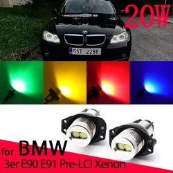 LED Angel Eye Halo Ring Marker Side Light White LED Bulb Car Headlight for BMW E90 E91 2005-2008 20W White Red Yellow Blue Green