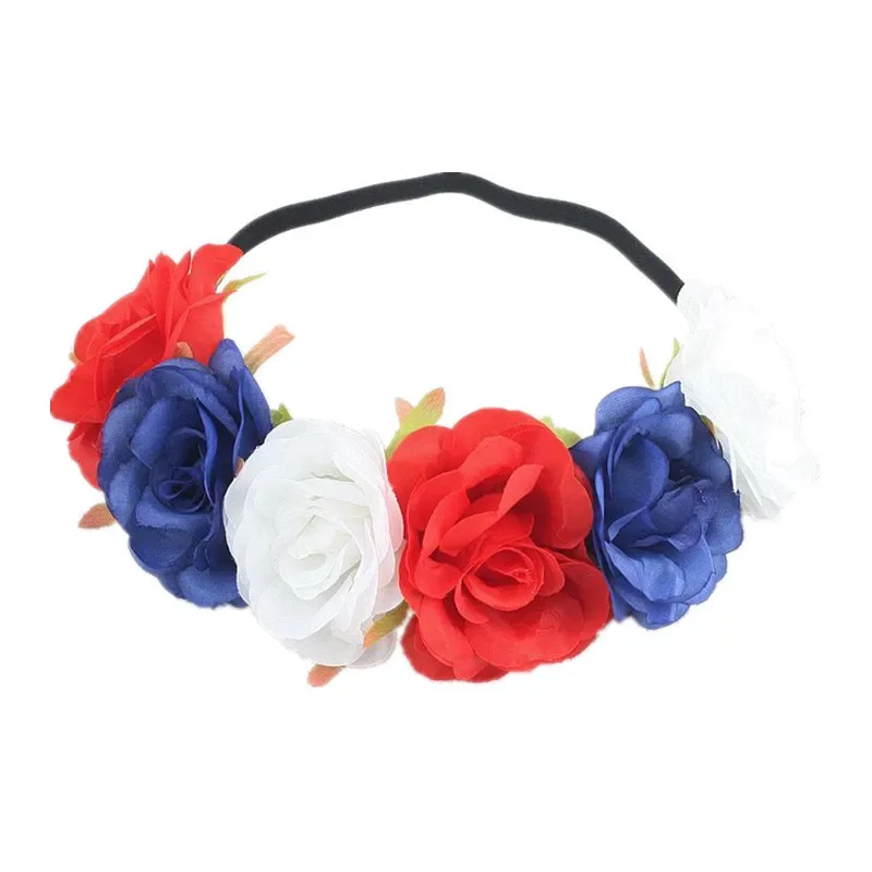 The new Rainbow Color headband simulation rose flower elastic headband pride moon party holiday garland headdress