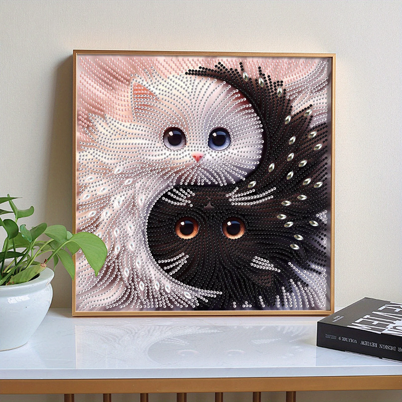 Yin Yang Cat 5D DIY Diamond Painting Set - Unique shaped crystal, partially drilled canvas, f