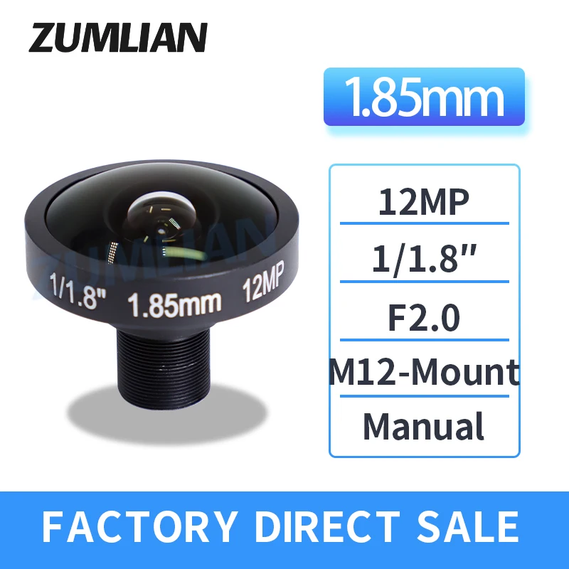 

ZUMLIAN 1.85mm 4K Fisheye Lens 185 Degree with IR Filter 12Megapixel 1/1.8 Inch M12 Mount Lens for IMX178 Sensor Ultra 4K Camera