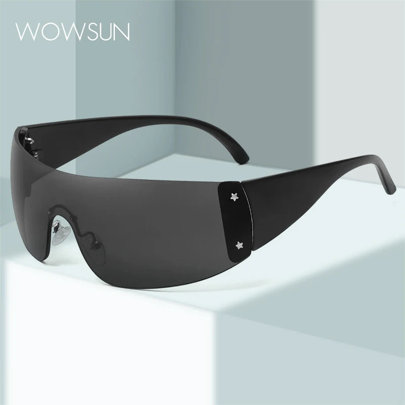 WOWSUN Y2K Conjoined Five-pointed Star Rimless Sunglasses New Fashion Personality Trend Millennium Sports Glasses AA147