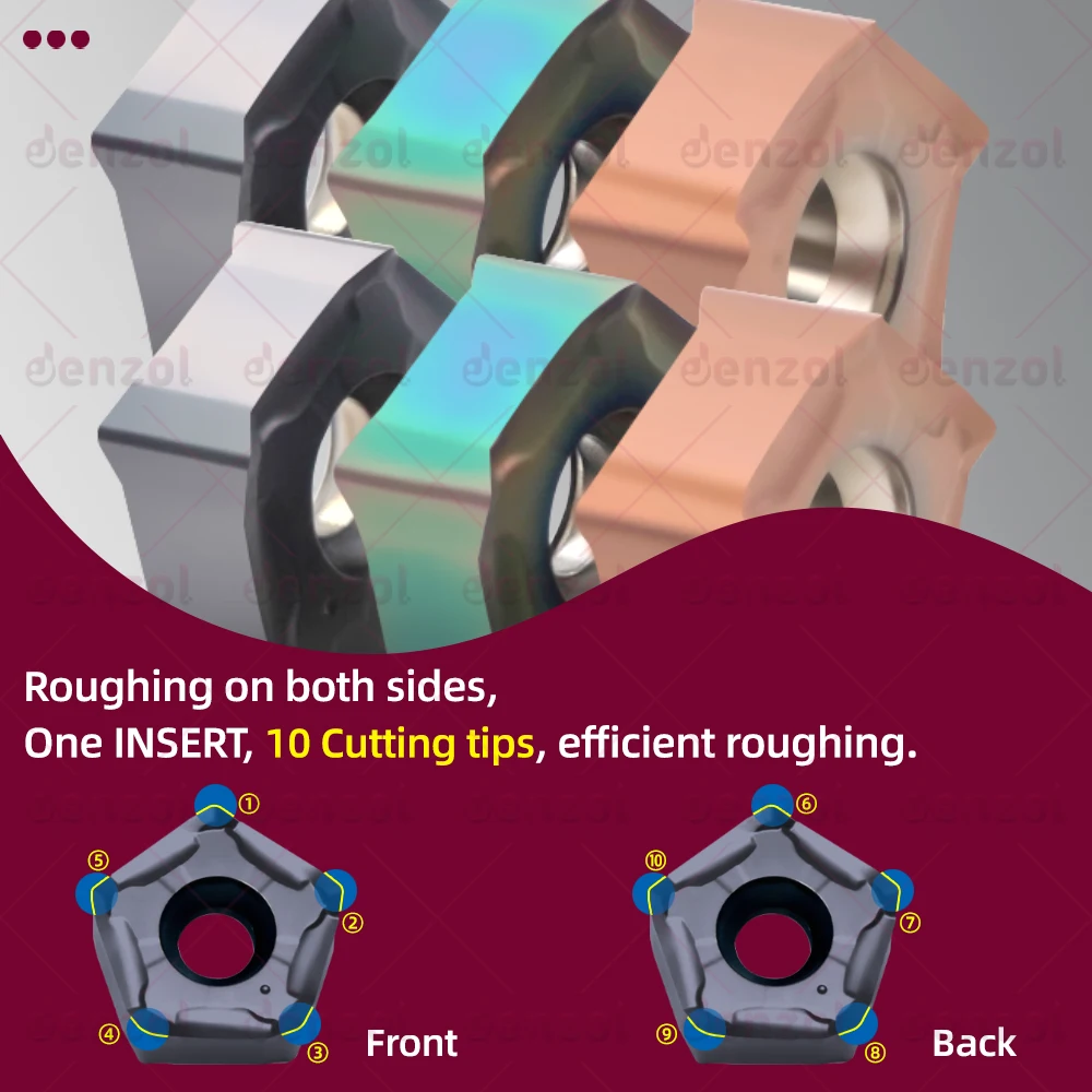 PNMU 090508   ฟีดเร็ว ความลึกของการตัดสําหรับงานหนัก การตัด เครื่องกัด 66 องศา เม็ดมีด MFPN 090508   เม็ดมีดขลุ่ย 10 ปลายสองด้าน