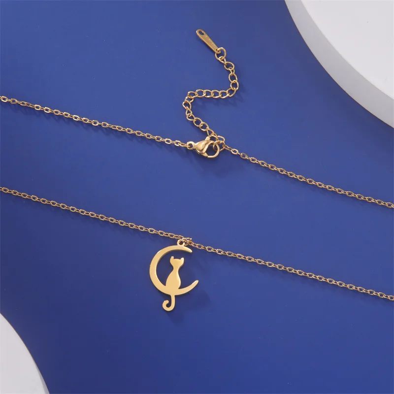 Charme Katze Anhänger Halsketten für Frauen Mädchen Schlüsselbein Mond Kette Choker Halsketten Edelstahl Party Schmuck Geschenke Zubehör – Detail 18