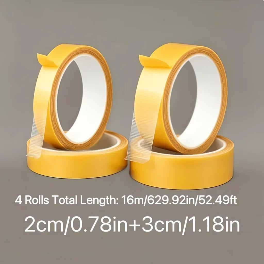 Fiberglass Cloth Double Sided Tape 4 Rolls Extra Strong Waterproof Transparent Adhesive for Clothes Carpet DIY Hemming