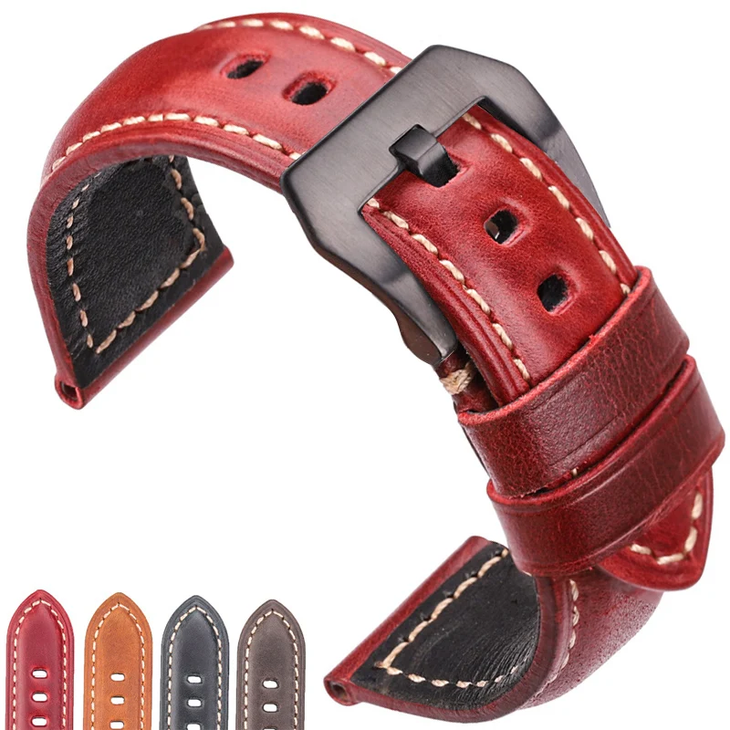 Genuine Leather Watchbands 4 Colors For Panerai Watch Band Accessories Women Men Cowhide Strap 20mm 22mm 24mm 26mm Bracelet