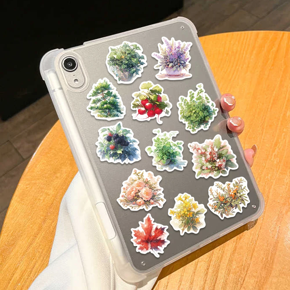 50PCS Watercolor Style Stickers Cartoon Potted Plant Decals For Phone Case Laptop Refrigerator Luggage Skateboard DIY Stickers