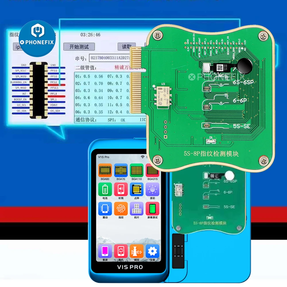 

JCID V1S Pro Programmer JC FPT-1 Fingerprint Testing Module for IPhone 5S -8P Fault Detection Fingerprint SN Reading Write Tool