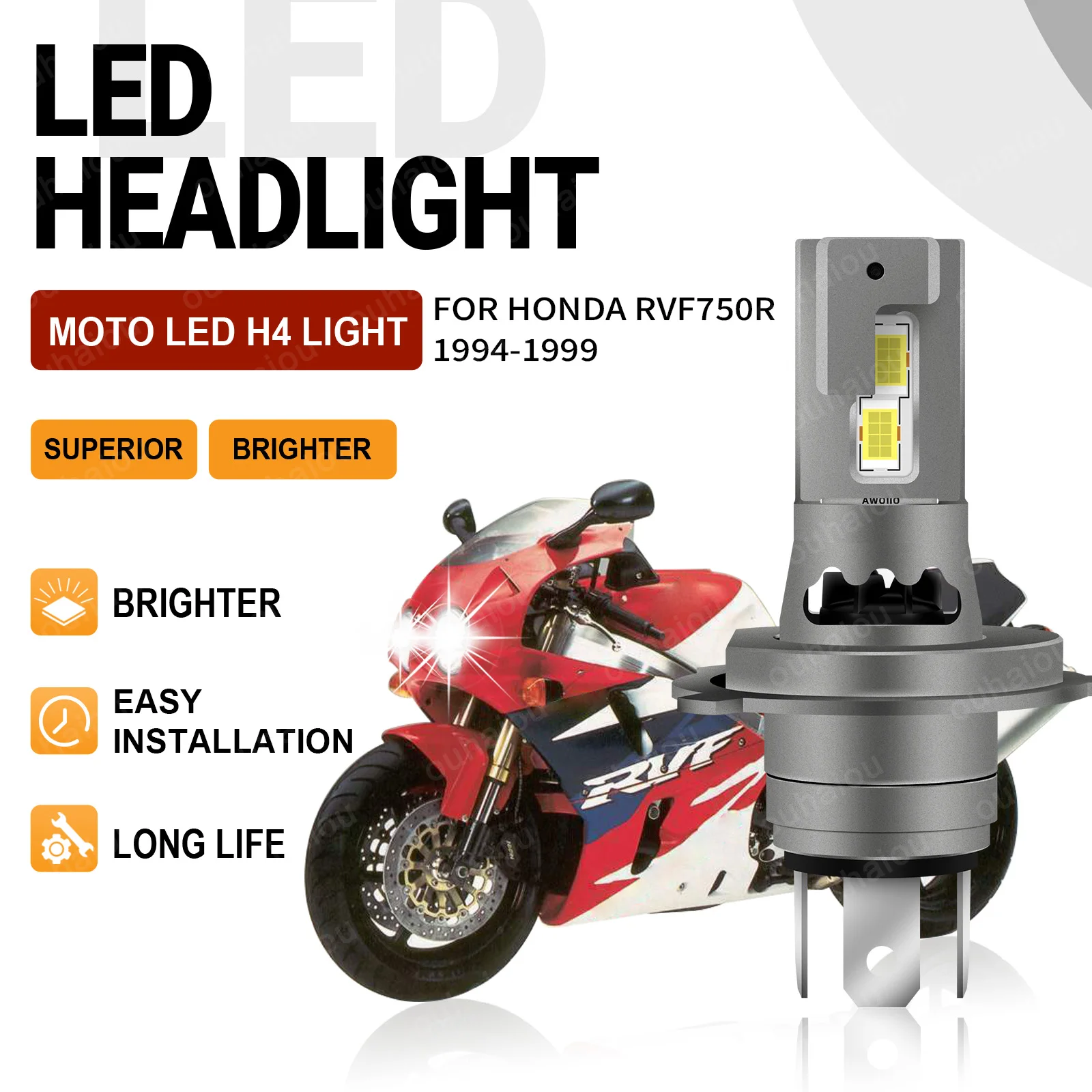 

High Quality 15000LM H4 LED Bulbs Canbus No Error Motorcycle Headlight CSP 3570 For Honda RVF750R 1994 1995 1996 1997 1998 1999