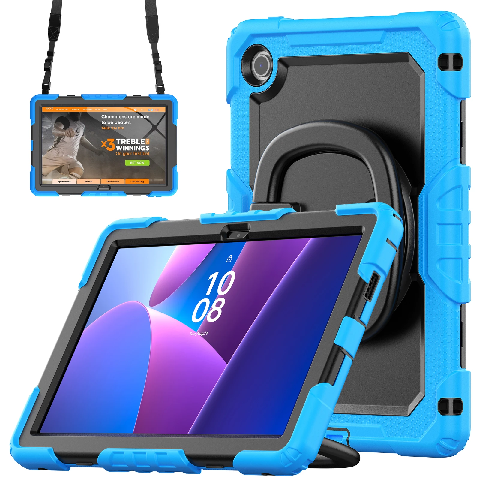 Voor Lenovo Tab 10.1 (2025) TB-311XU / Tab TB311FU standaardbehuizing pc + siliconen tablethoes met schouderriem - oranje