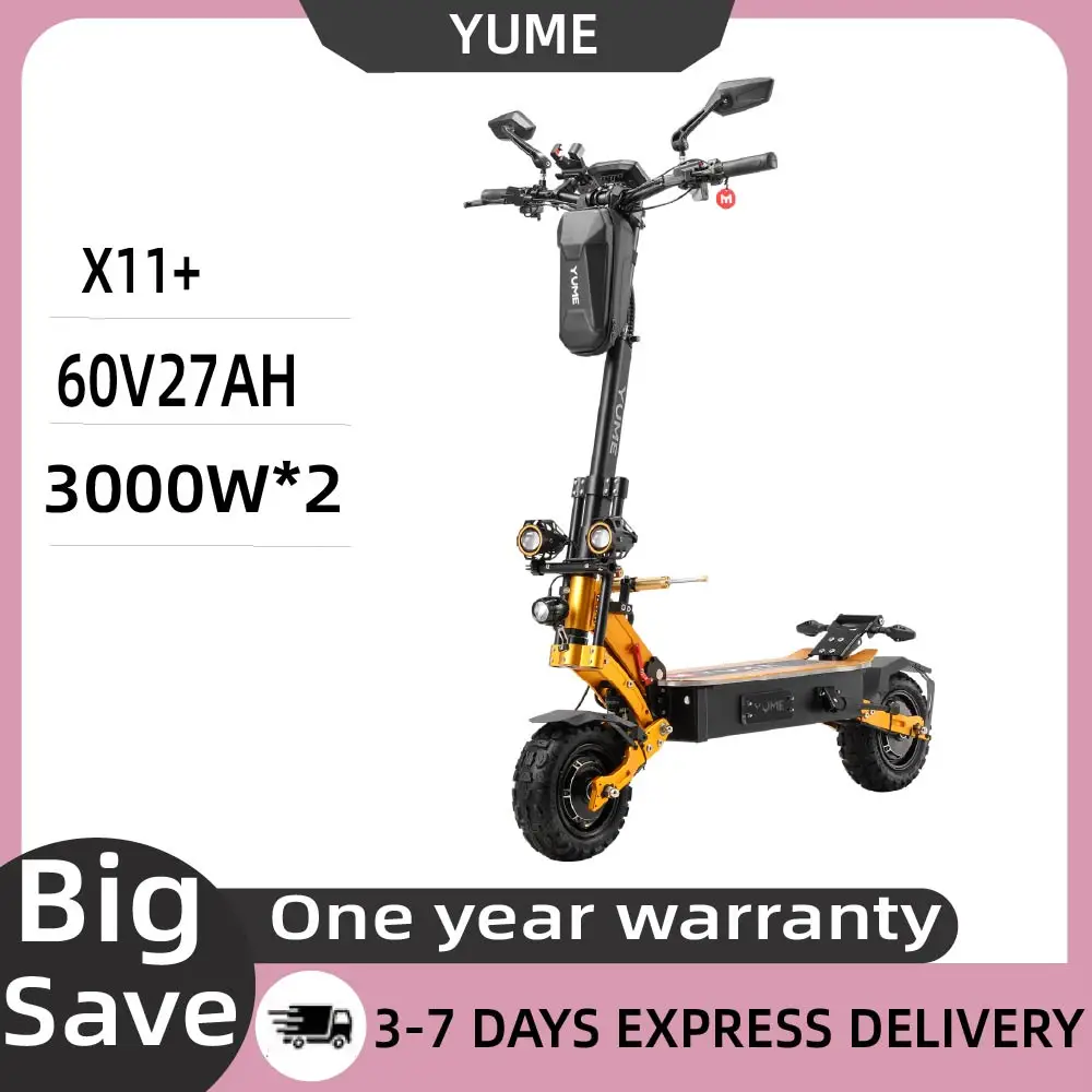 YUME X11 + Scooter électrique pour adultes 3000W * 2 moteur 60V27/30Ah batterie e-scooter 11 "pneu tout terrain pliable EScooter