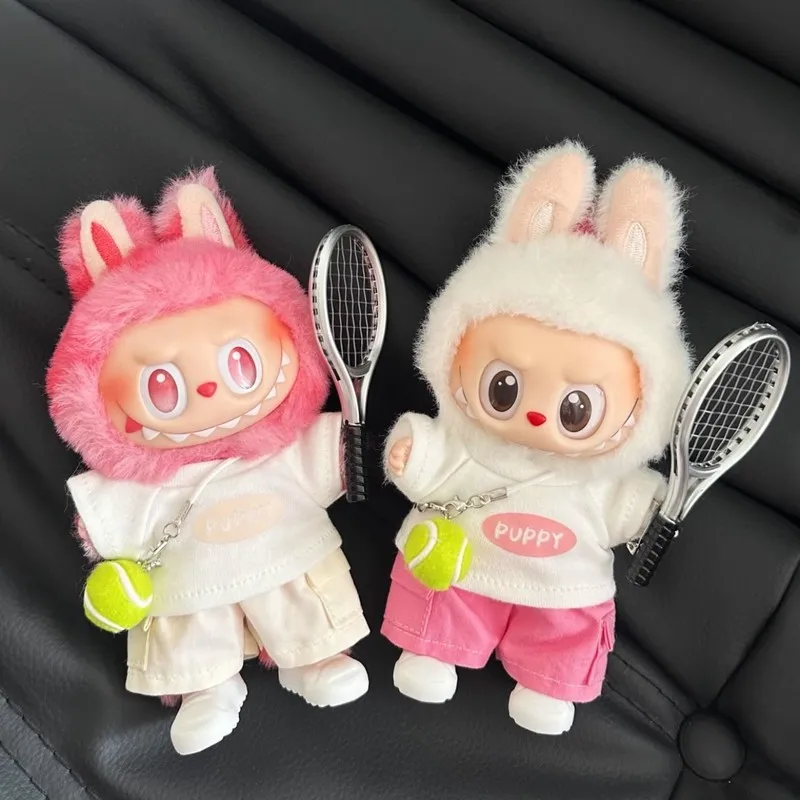 Neue Für Labubu Sport Tennis Baby Kleidung Trendy Set V1v2v3 Anhänger Puppe Kleidung Rosa Weiß T-Shirt Kleidung (Keine Puppe)
