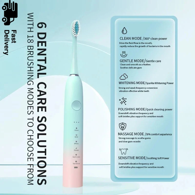 KLXKLX Sonic Electric Toothbrush USB Rechargeable IPX7 Waterproof 4 Replacement Head Teeth Whitening Oral Clean Brush Travel Box