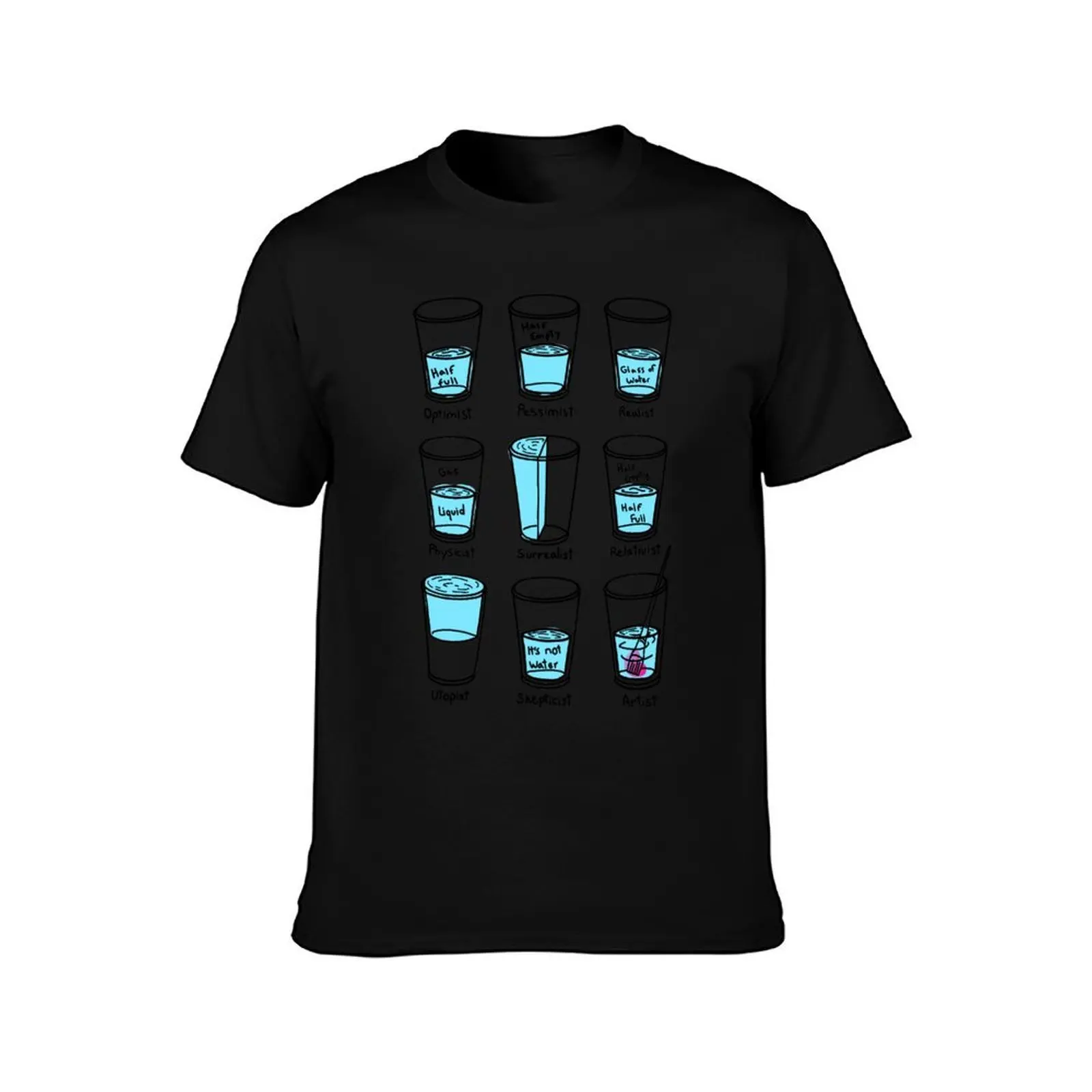 Glass half empty meme - Artist edition T-Shirt, Summer Casual Cotton Tee, Oversized Streetwear Tops, Vintage Graphic Print