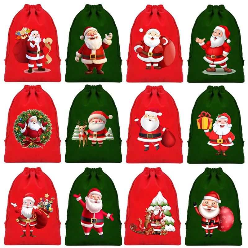 36pcs/lot 17*23cm Merry Christmas Party Velvet Decorative Draw String Pouch Santa Claus Xmas Gift Storage Bags
