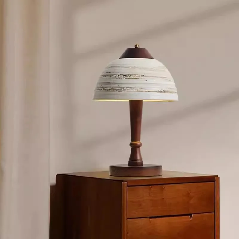 Creative Ceramic Lampshade Desk Lamp Wood Base EU AU US Adapting Plug For Bedroom Parlor Hotel Dining Dropshipping